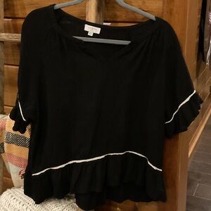 Umgee Black Blouse with Ruffle Accents